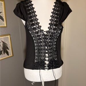 Chic Black Lace-Up Women's Blouse